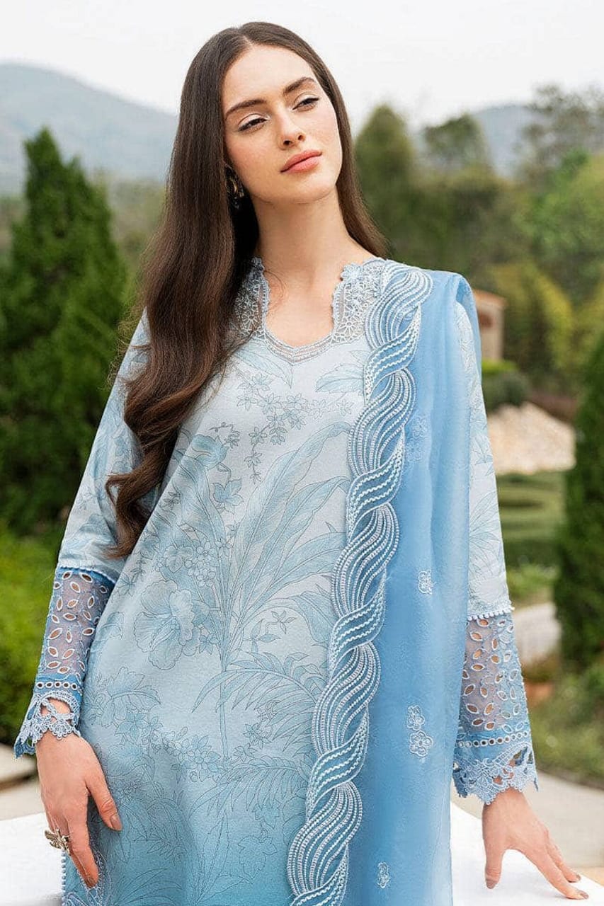 SR-MB510 Lawn Unstitched Embroidered 3pc Suit With Embroidered Organza Dupatta
