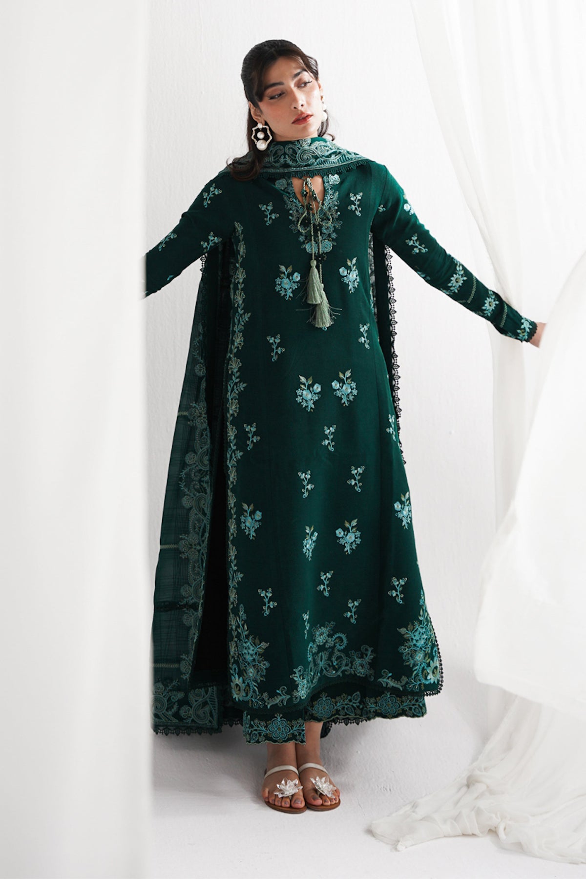 GARNET-3PC LAWN EMBROIDERED SHIRT WITH KHADDI NET EMBROIDERED DUPATTA & EMB TROUSER-BIC-4687