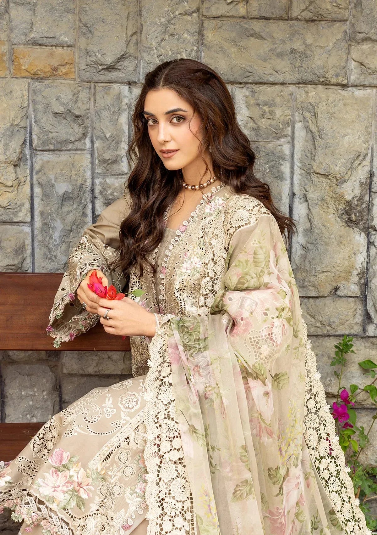 ELAF-3PC LAWN EMBROIDERED SHIRT WITH CHIFFON PRINTED EMBROIDERED DUPATTA AND TROUSER-BIC-4808