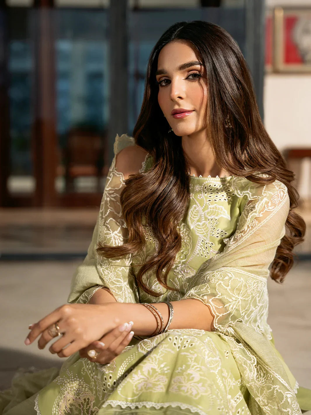 IZEL-3PC LAWN EMBROIDERED SHIRT WITH KHAADI NET EMBROIDERED DUPATTA AND TROUSER-BIC-4503