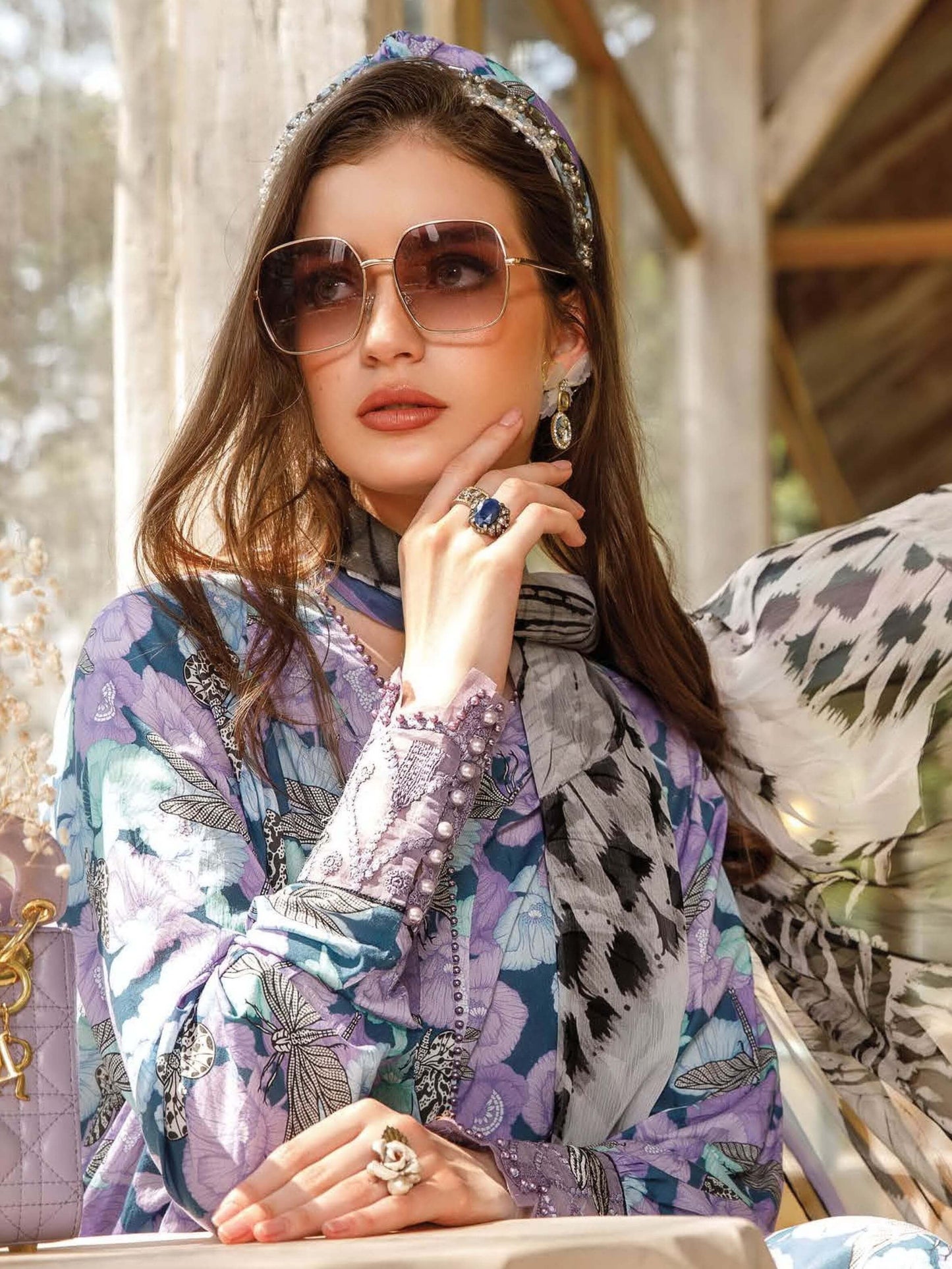 SR-29 Digital Printed Unstitched Lawn Suit With Digital Printed Silk Dupatta & Embroidery Patches