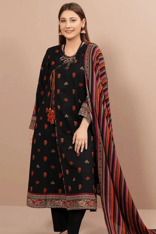 Dhanak Embroidered Suit With Digital Printed Wool Shawl