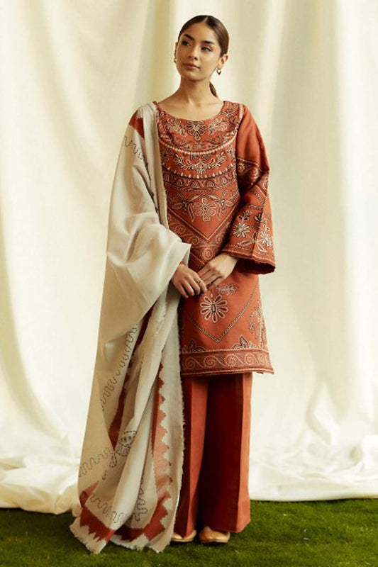 SR-ZS2555(B) Unstitched Embroidered Lawn 3pc Suit With Cotton Lawn Printed Dupatta