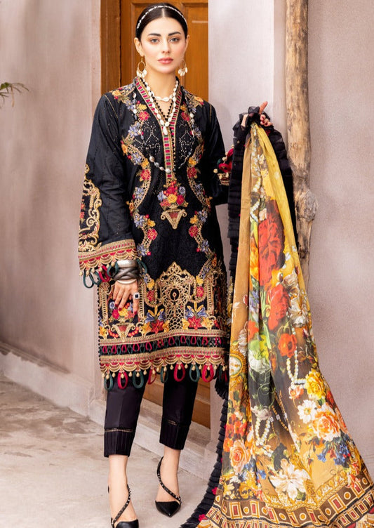 Embroidered Unstitched Lawn 3pc Suit With Silk Printed Dupatta