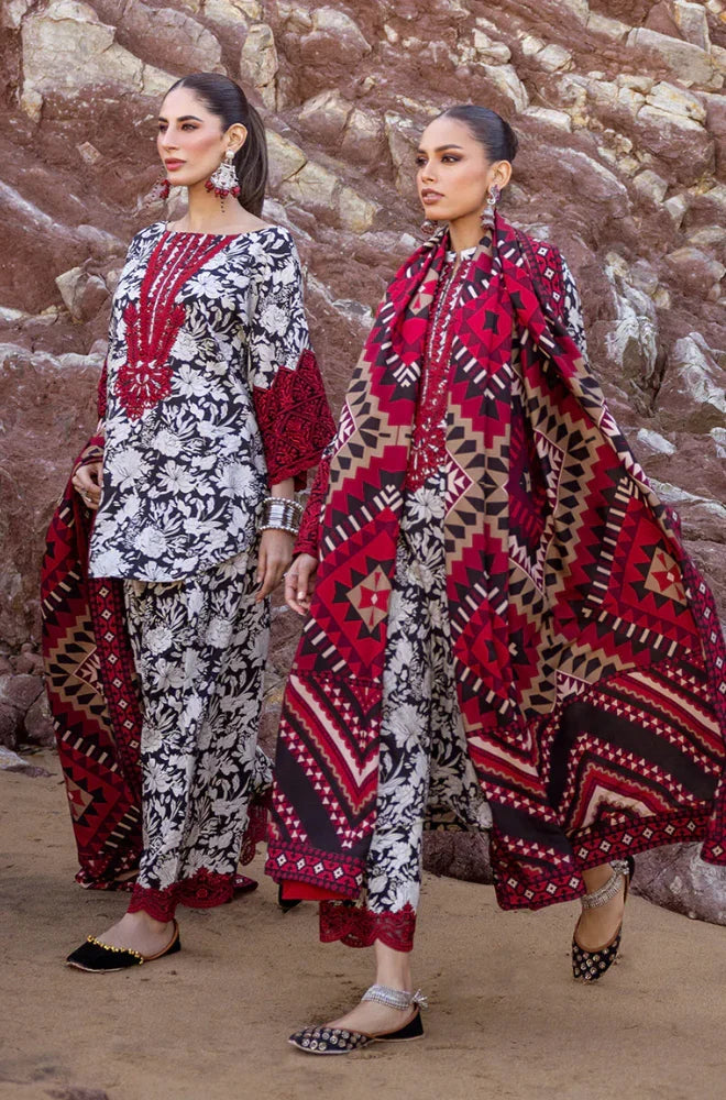 SR-MB34 Khaddar 3pc Digital Printed Suit With Digital Printed Khaddar Dupatta & Embroidered Patches