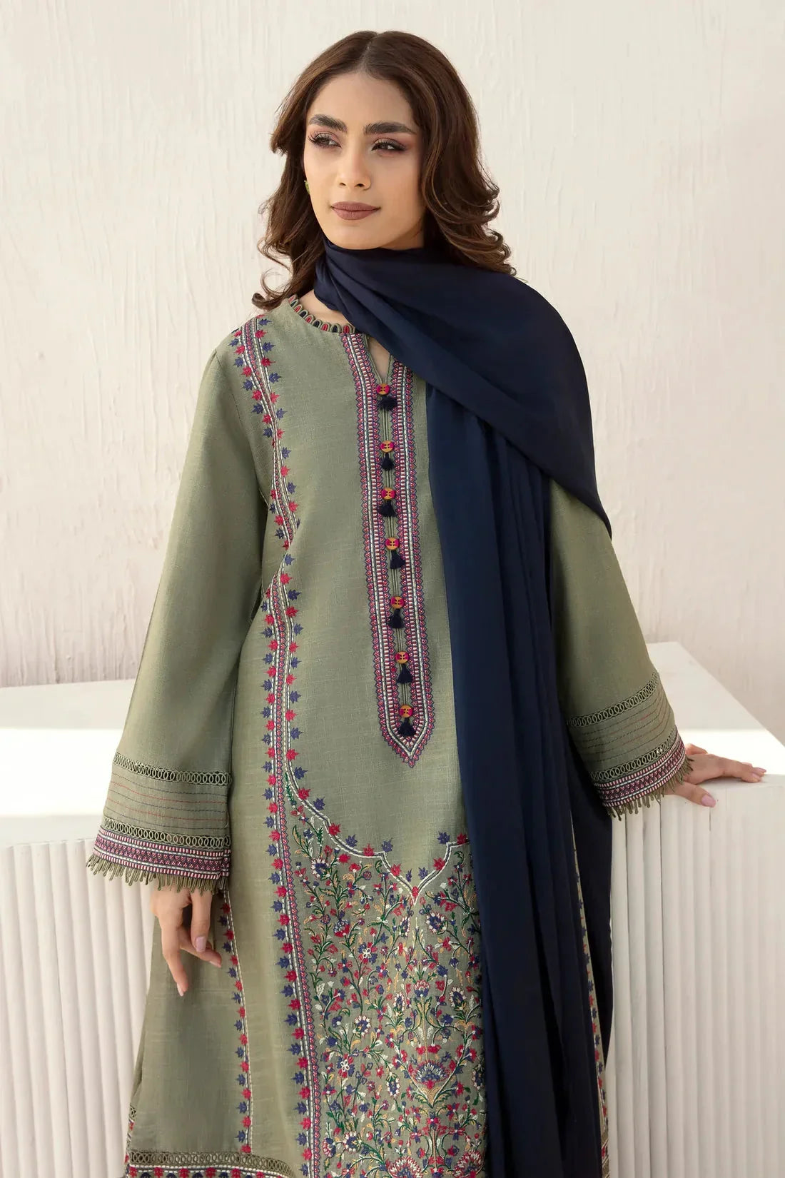 SR-JZ710 Unstitched Fully Embroided Dhanak Suit With Dhanak Dupatta
