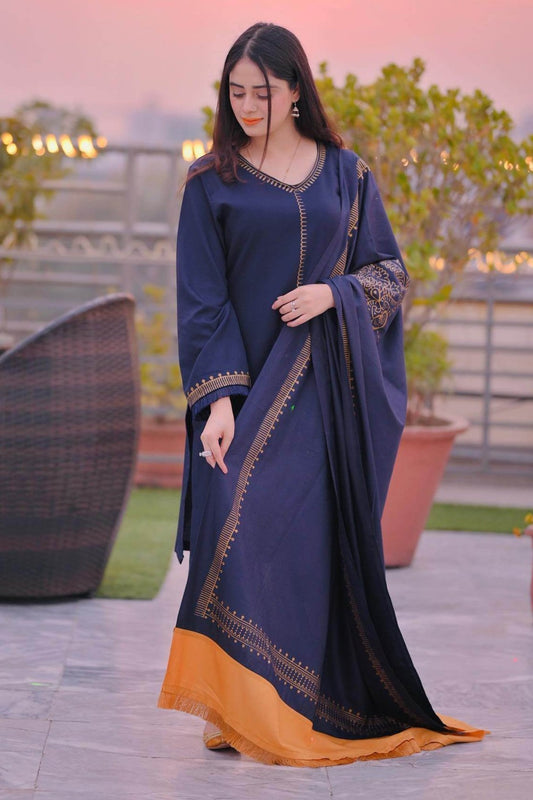 3Pc Unstitched Dhanak Suit with Printed Wool Shawl