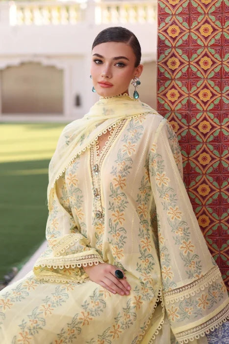 SR-801 Lawn Embroidered 3pc Suit With Embroidered Bamber Chiffon Dupatta