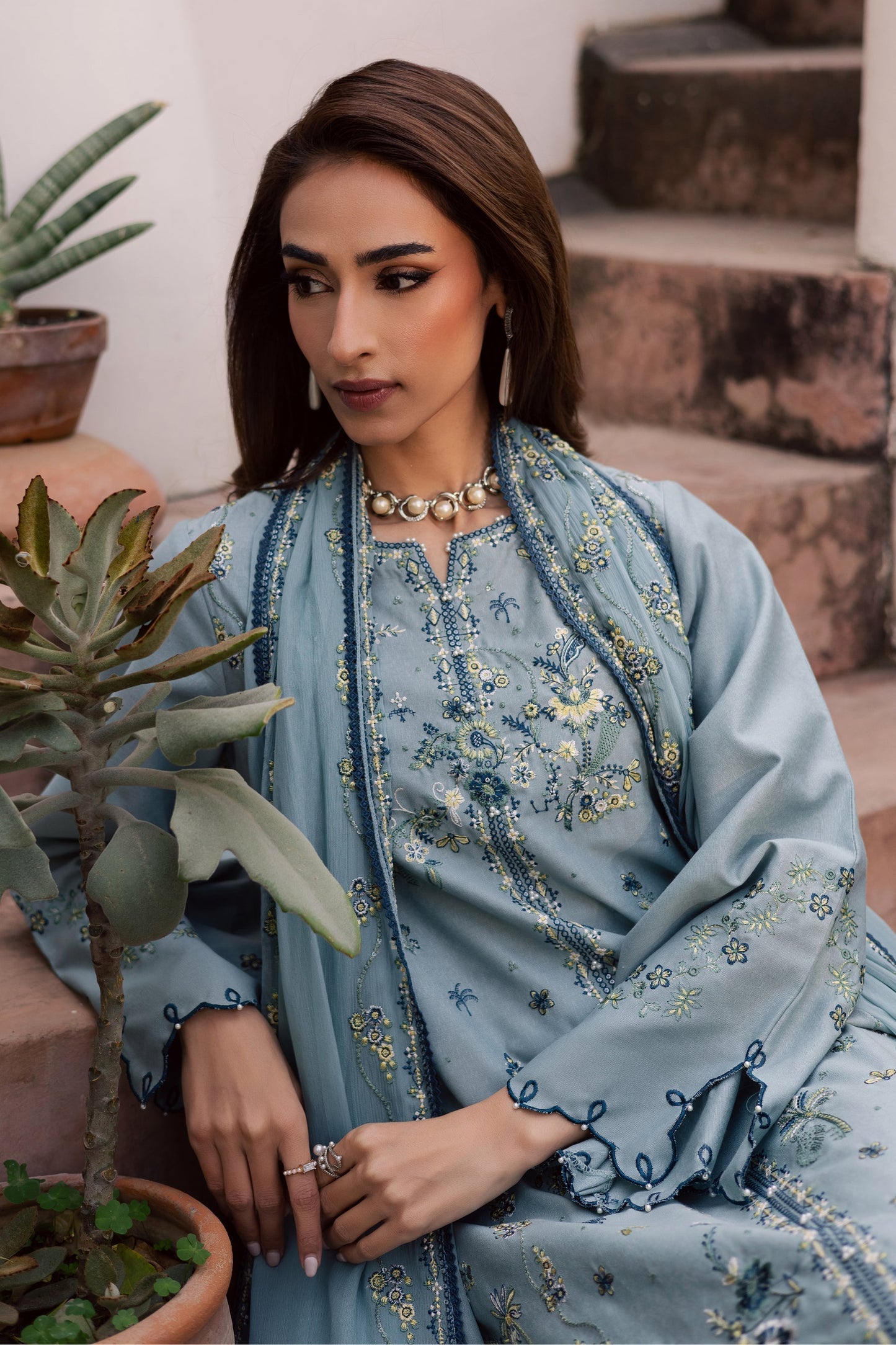 BATIK-3PC LAWN EMBROIDERED SHIRT WITH KHADDI NET EMB DUPATTA AND TROUSER-BIC-4750