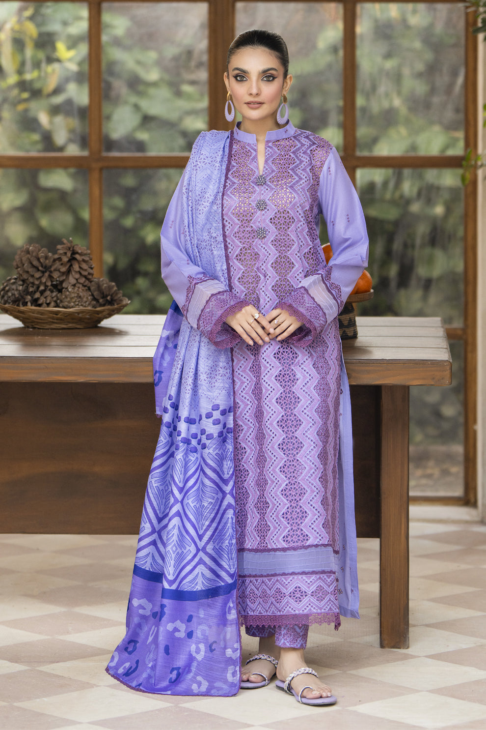 MIRAKHI-3PC LAWN LASERCUT EMBROIDERED SHIRT WITH MOARK PRINT DUPATTA-BIC-2833