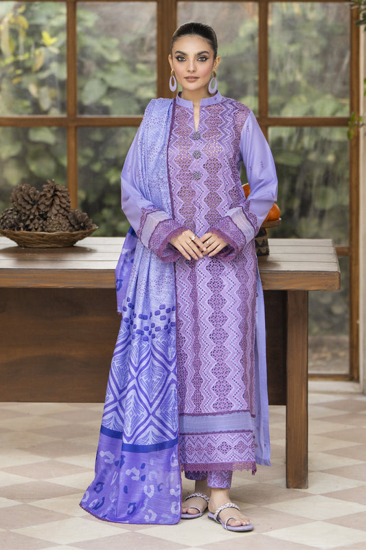 MIRAKHI-3PC LAWN LASERCUT EMBROIDERED SHIRT WITH MOARK PRINT DUPATTA-BIC-2833