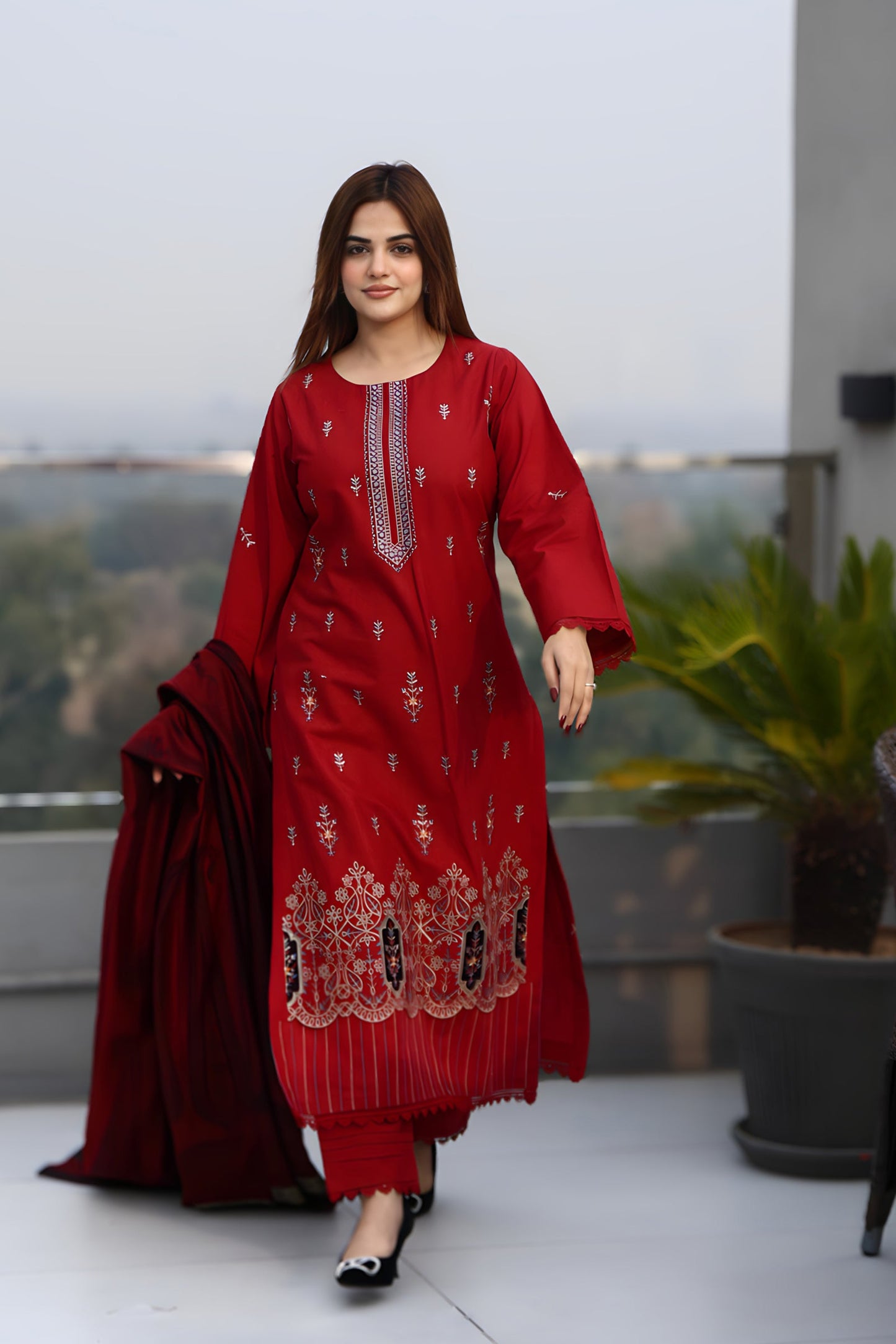 BRANDSINN-3PC KHADDAR CUTWORK EMBROIDERED SHIRT WITH KASHMIRI JACQUARD WOOL SHAWL-BIC-1552